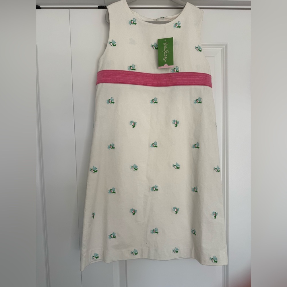 Lilly Pulitzer White Dress with Green and Pink Bird Embroidery